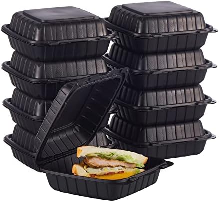 8X8" 1-Compartment 50-Pack Plastic Clamshell To Go Containers Food