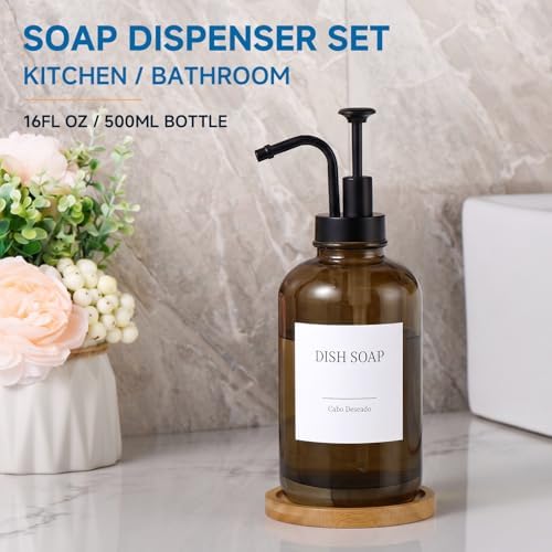 Glass Soap Dispenser Set, 500ml, Amber