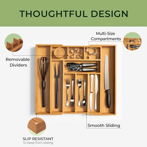 keechee Carbonized Bamboo Drawer Organizer, 10 Slots
