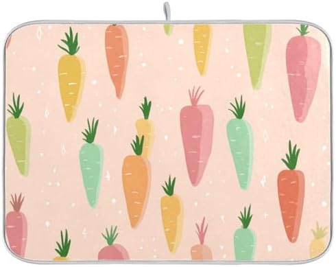 OTVEE Doodle Carrot Art Dish Drying Mat for Kitchen Counter Absorbent