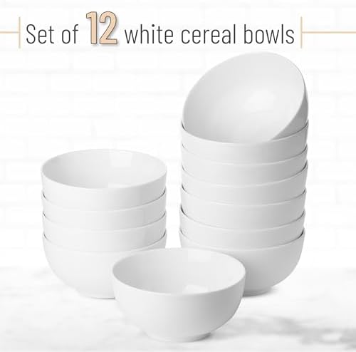 Brew To A Tea BTaT- White Soup Bowls Set of 12, 16 Ounces, Porcelain
