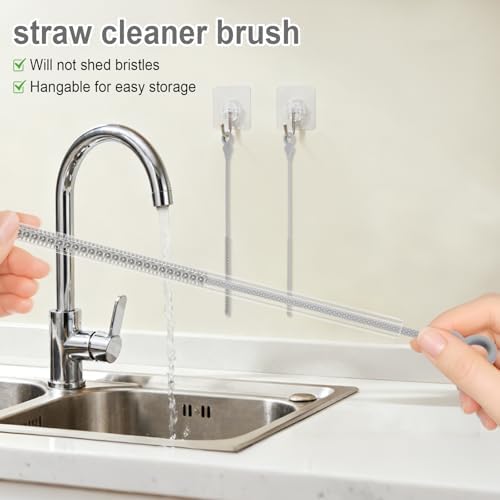 Silicone Straw Cleaner Brush, 4Pcs Reusable Straw Brush Gray