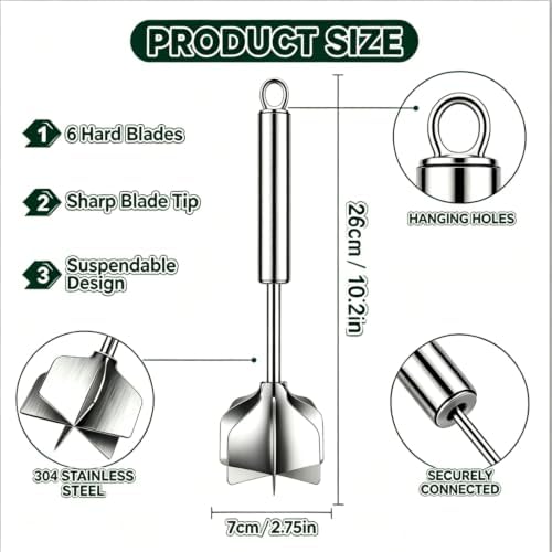 304 Stainless Steel Meat Chopper & Masher, 10.2 Inch 6-Blade Ground