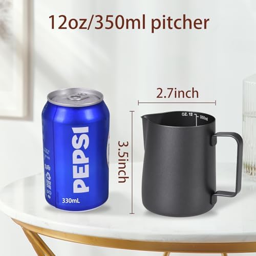 Milk Frothing Pitcher, 12OZ/350ML Stainless Steel Espresso Steaming