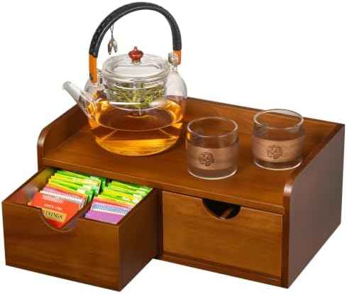 Acacia Wood Tea Bag Organizer with Drawer,Tea Organizers and Storage