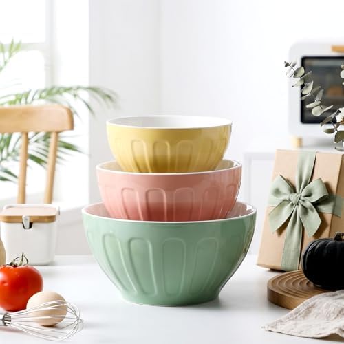 Lareina Ceramic Mixing Bowls Set of 3, Large Nesting Bowls for