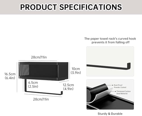Black Wall-Mount Paper Towel Holder with Spice Rack