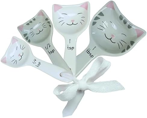 Cat Measuring Spoons Set of 4, Ceramic Baking Kitchen Gifts for Women