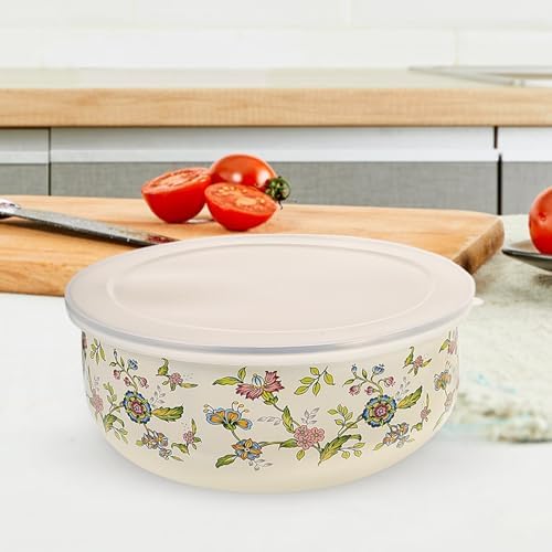 FUOYLOO 5 Piece Enamel Mixing Bowl Set with Lids for Storage Xmas