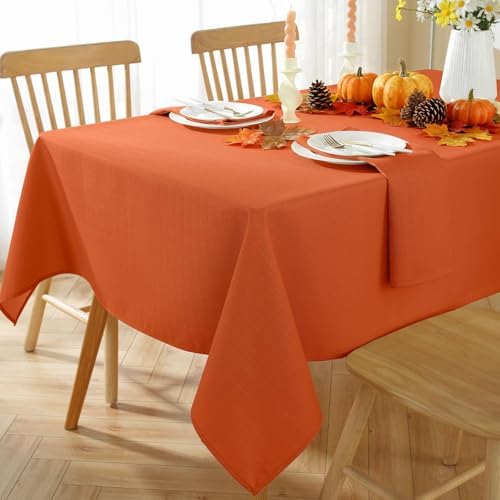 SASTYBALE Textured Fall Tablecloth Rectangle 52x70 Inch, Rust/Burnt