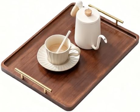 Tiiyee Bamboo Serving Tray with Handles, Ottoman Decorative Trays