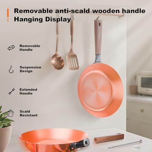 11.2-Inch Handmade Pure Copper Frying Pan - Premium Red Copper