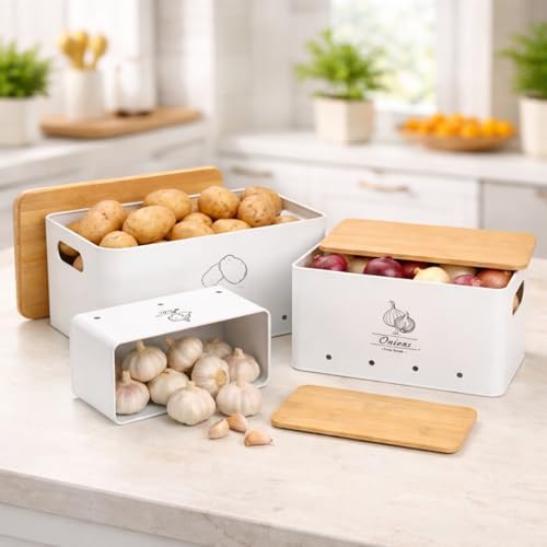 Kitchen Vegetable Storage Tins Set of 3, Potato Storage Bins