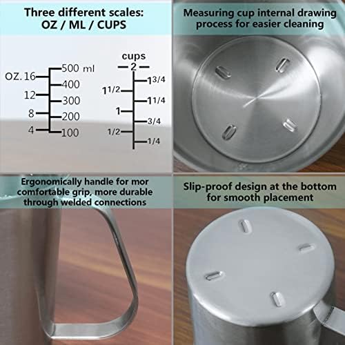 Newness 2 Pack Stainless Steel Measuring Cup, Metal Measuring Cup with