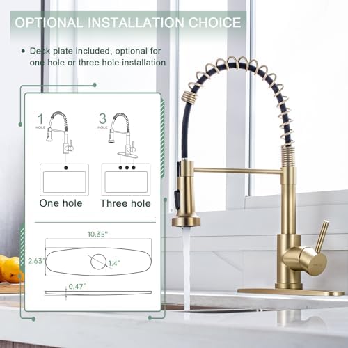 WEWE High-Arc Pull-Down Kitchen Faucet, Gold