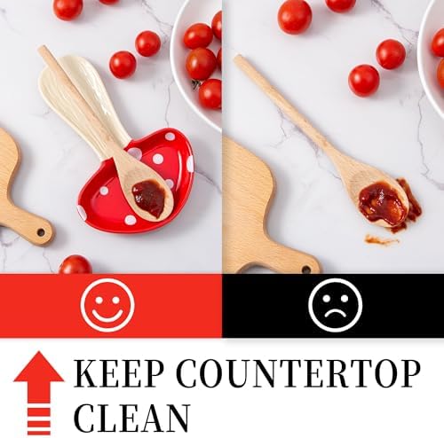 Ceramic Mushroom Spoon Rest, Farmhouse Spoon Holder, Red, 1PC