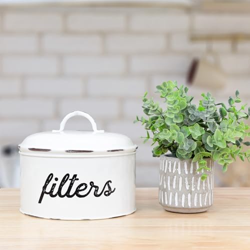 AuldHome Design Basket Coffee Filter Holder, White Enamel Filter