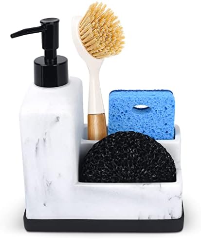 White Marble Look Soap Dispenser with Sponge Holder