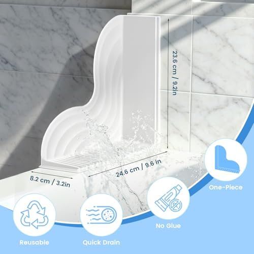2 Pack Silicone Bathtub Splash Guard, 5° Slope Self-Draining Shower