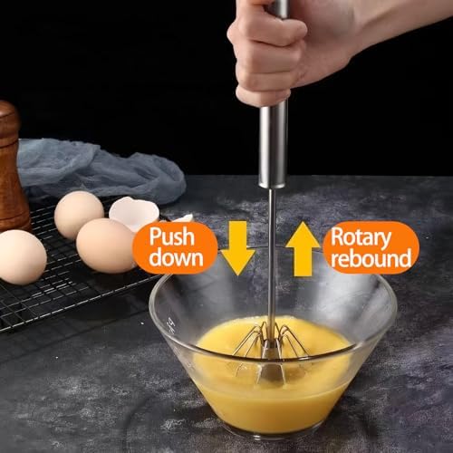 3 Pack Stainless Steel Egg Whisk, Hand Push Rotary Whisk Blender