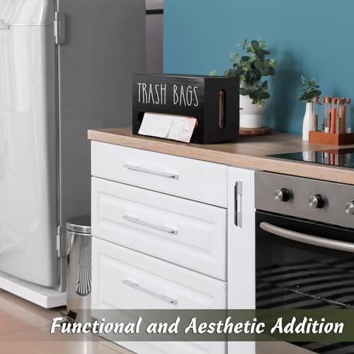 DRASTAR Trash Bag Dispenser, Large Wooden Trash Bag Holder Wall Mount