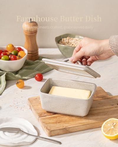 Besmeety Ceramic Butter Dish with Lid for Countertop, European 250g