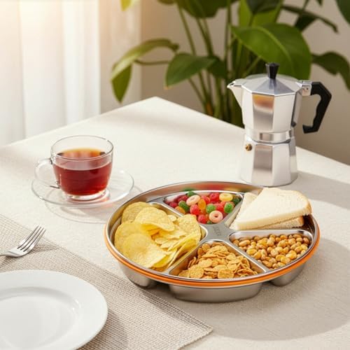 Youeon 2 Pack Stainless Steel Divided Serving Tray with Lid, 5