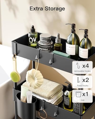 Pipishell 3 Tier Bathroom Storage Cart, Black