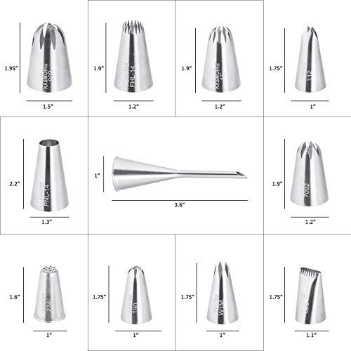 Kasmoire 11 Pcs Extra Large Piping Tip Set,Stainless Steel Cake