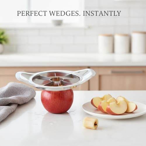 Quick One-Press Apple Slicer and Corer, Stainless Steel Wedge Cutter