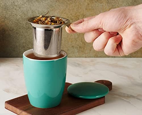 Godinger Tea Cup with Lid and Infuser, Porcelain Teacups with