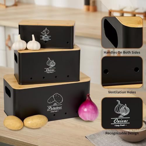 3 Pack Metal Vegetable Storage,Onion Storage,Potato Storage and Garlic