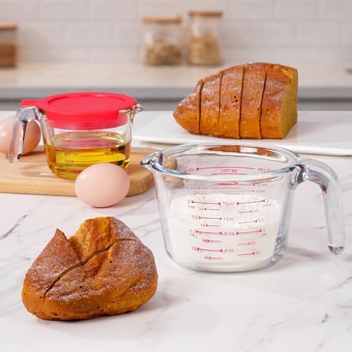 2 Pack Borosilicate Glass Measuring Cups with Lid, 1 & 2 Cup Heat