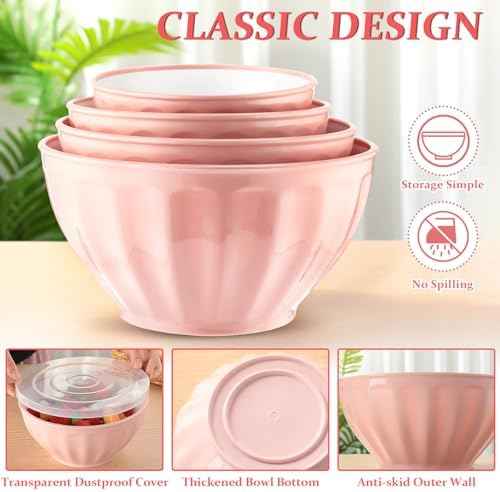 Ziliny 4 Pcs Mixing Bowls with Lids Plastic Nesting Bowls Set with