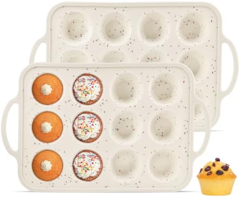 2Pack Silicone Muffin Pan For Baking With Metal Reinforced Frame, 12