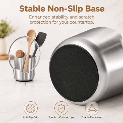 304 Stainless Steel Kitchen Utensil Holder, Countertop Pot Lid & Spoon