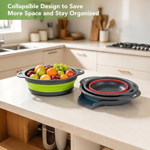 3-Pack Collapsible Colander for Kitchen with Self-Draining Base