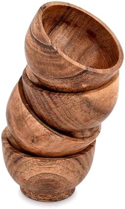 EDHAS Bowl Sets Acacia Round Bowl for Condiments, Dip Sauce, Nuts
