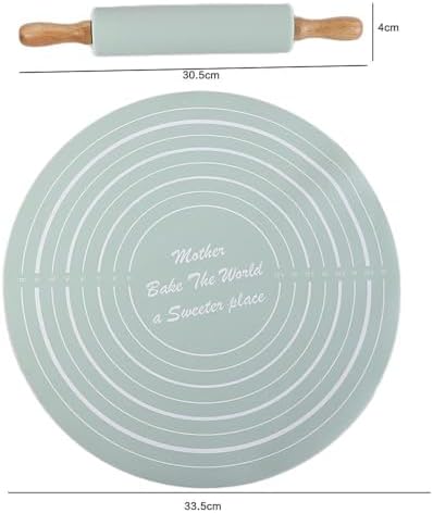 Rolling Pin Dough Mat Set,2 Pcs/Set Wood Rolling Pin Silicone Pastry
