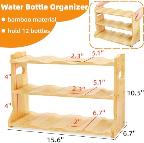 Pumtus Bamboo Water Bottle Organizer, 3-Tier Tumbler Storage Rack, 12