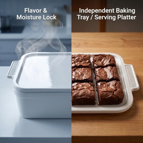 3.4" Deep Ceramic Casserole Dish with 2-in-1Lid, 4.8 QT, 9x13 inch