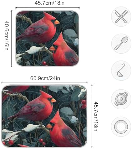 OTVEE Cardinal Winter Beauty Dish Drying Mat for Kitchen Counter