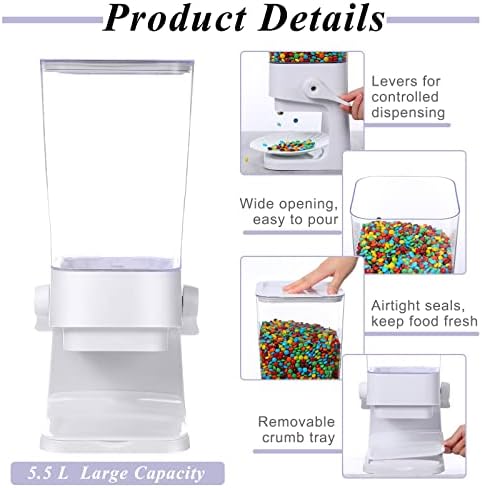Hoolerry 3 Pack Cereal Dispenser Countertop 5500ml Large Cereal Containers Storage Dispenser Dry Food Dispenser Storage Rice Candy Dispenser Machine for Oatmeal Pet Food Home Office Pantry Bar (White)