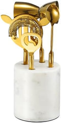 5-Piece Gold & Marble Bartender Kit with Stand, Stainless Steel Bar