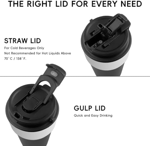 Insulated Travel Coffee Mug, 17oz Stainless Steel Leakproof Flip Straw