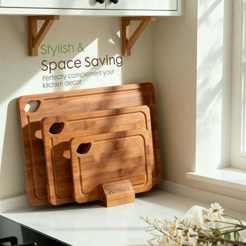 Astercook Deep-Carbonized Bamboo Cutting Boards for Kitchen with Wood