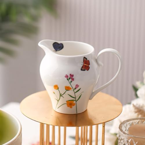 WAIT FLY Butterfly and Flower Ceramic Creamer and Sugar Bowl Set