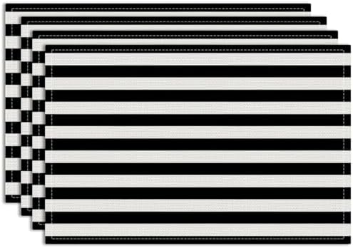 Black and White Striped Placemats Set of 4, Kitchen Table placemats