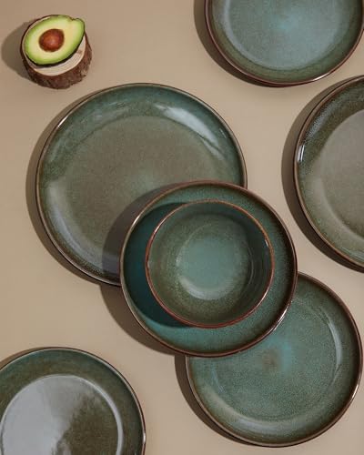 Pokini Stoneware Dinnerware Sets for 8, 32pcs Plates and Bowls Sets Dishes