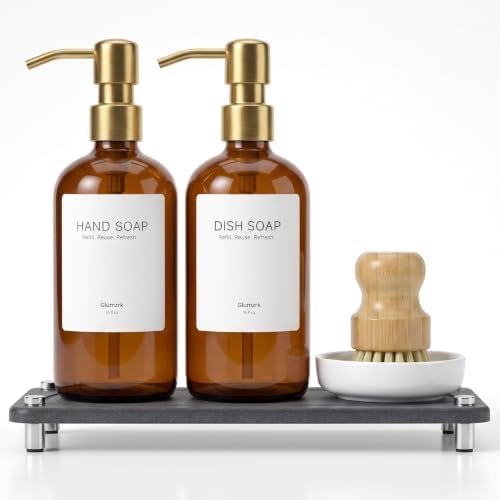 Kitchen Soap Dispenser Set, 2 Pack Amber Glass
